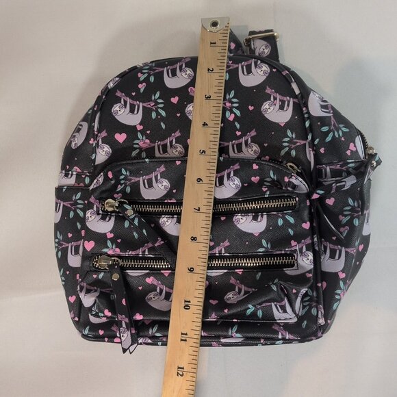 Under One Sky Faux Leather Sloth Backpack Bag Hearts Black Multicolor Mini Small - Picture 15 of 16